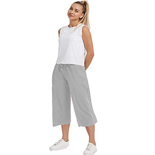 Image of Brand Flex Women's Cotton Plain Capri, Loose Yoga Pants, Nightwear for Women (XL, Grey)