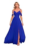 MIRUXIA Women’s Chiffon Lace Off The Shoulder Royal Blue Bridesmaid Dresses with Plit Long Pleats Wedding Party Gown Size 12