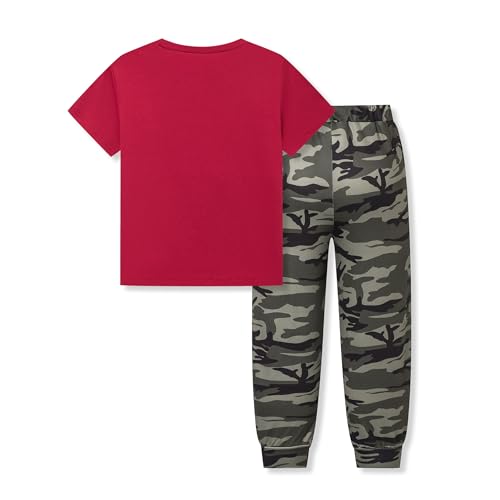 Image of OLMRJKD Boys 2 Piece Outfits Color Block Clothes Short Sleeve T Shirt and Camouflage Pants Summer Clothing Sets