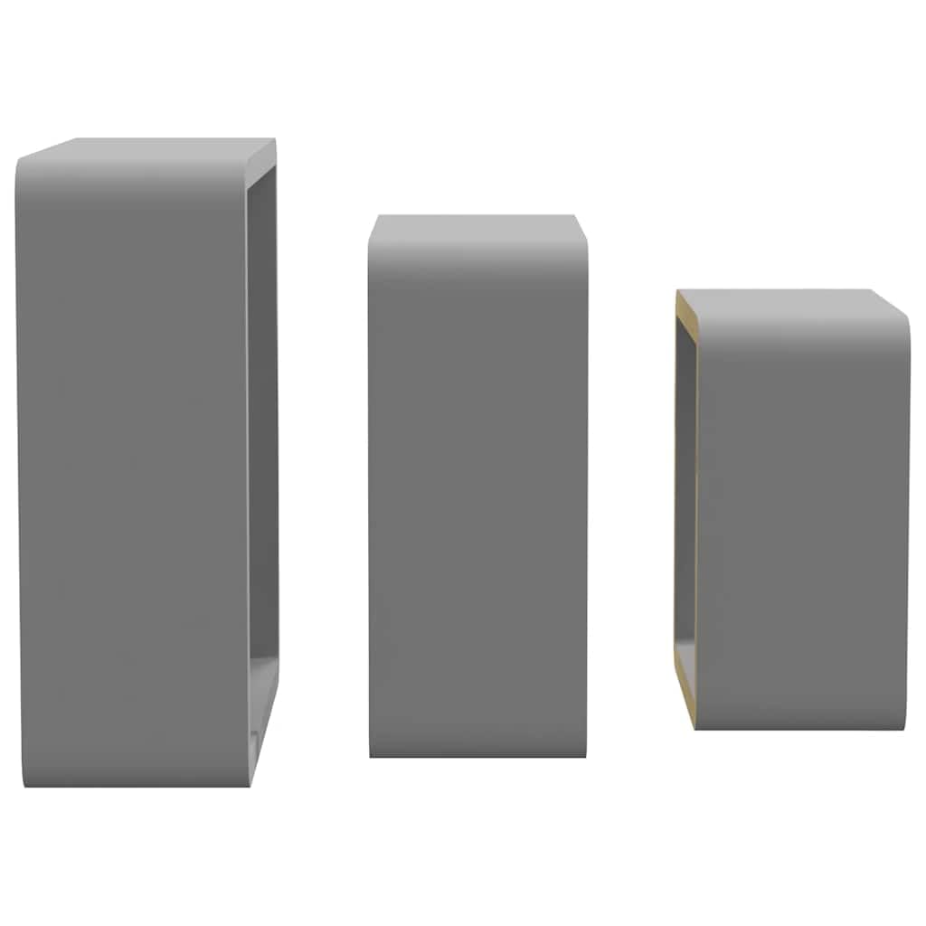 Set di 3 mensole a cubo grigie in MDF, mensole sospese da parete con fissaggio invisibile, per decorazioni, libri e oggetti da collezione, 28/24/20 cm
