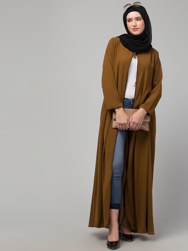 Image of Mallika Women Modest Wear Nida Matt Front Open Zipper Abaya Burkha for Everyday use (Gold, 4XL)