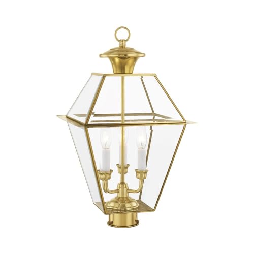 Image of Livex Lighting Lantern 2384-91 Transitional Three Light Post-Top Lanterm from Westover Collection in Pwt, Nckl, B /S, Slvr. Finish, 12.00 inches, 21.5x12.00x12.00, Brushed Nickel