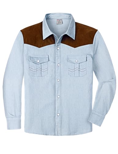 COSLAND Boy's Toddler Pearl Snap Western Button Down Denim Shirt, 4-14 Years