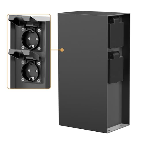 ledscom.de Garten Steckdosensäule POMI für außen, IP44, 4-Fach, Edelstahl, anthrazit, eckig, 23 cm