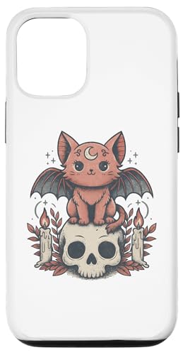 かわいい 不気味な猫 コウモリ スケルトン カワイイ パステル ゴス レトロ バイブ スマホケース iPhone 12/12 Pro 用