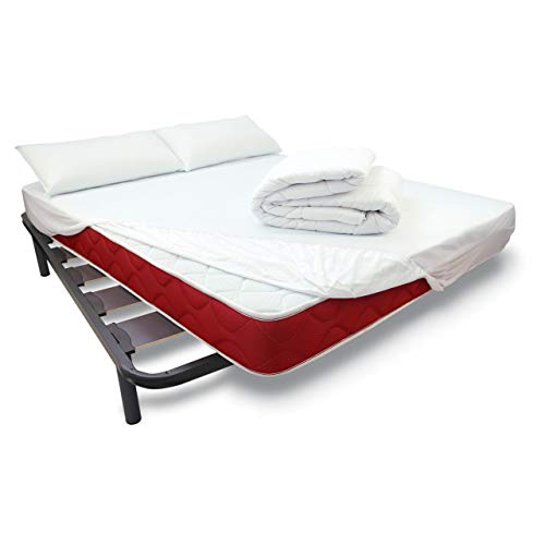Duérmete Online - Pack Cama Completa Total con Colchón Lite + Somier Reforzado + Sábana Protectora Ajustable Tencel + Relleno Nórdico + Almohada 105x190