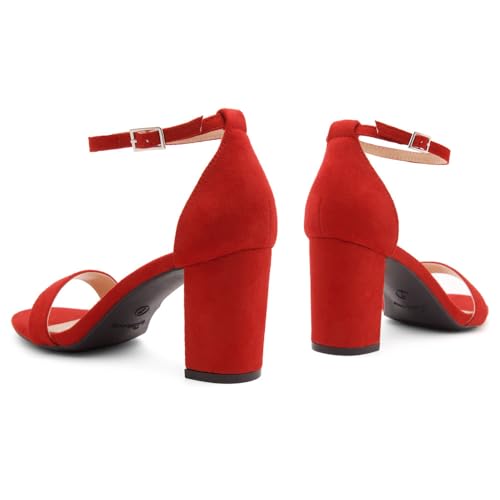 Image of Shoe Land Low Chunky Heels for Women Open Toe Ankle Strap Block Heel Sandals 3 Inch Dressy Heels for Wedding Party Date Night