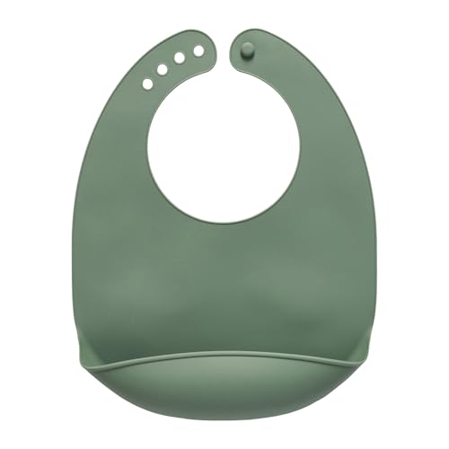 Vital Baby Nourish Mess Catcher Silicone Weaning Bib, Green, Super-Soft Silicone, Built-In Crumb Catcher, Rollable & Adjustable, BPA-Free & Mess-Free Mealtimes