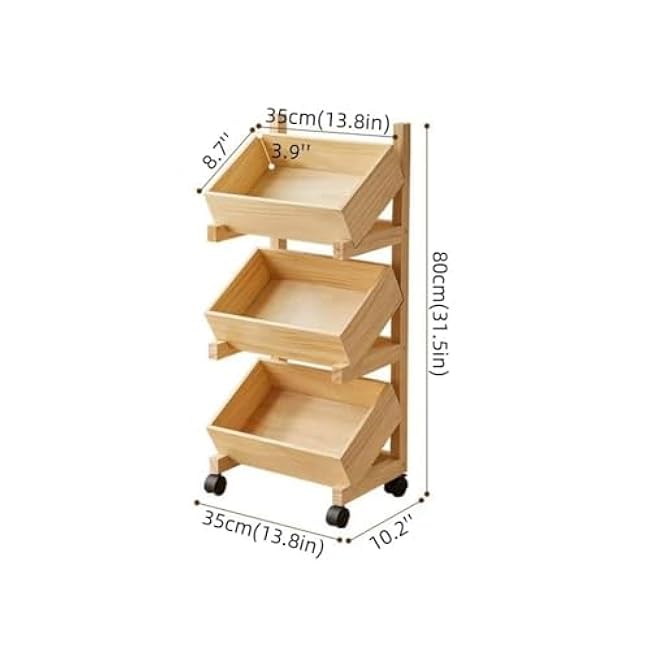 3-Tier Stackable Wood Fruit Basket Stand, Removable Storage Baskets, Large Capacity Organizer for Fruits, Vegetables & Snacks, Freestanding Utility Shelf, Kitchen Decor