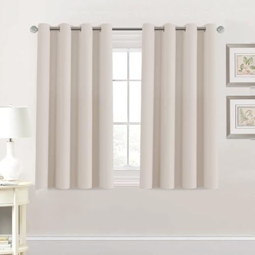 Image of H.VERSAILTEX Blackout Curtain for Living Room Small Window Kitchen Blackout Curtains 45 inch Length Energy Saving Solid Grommet Blackout Drape, One Panel, Natural, 52 inch W x 45 inch L