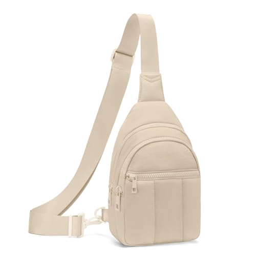 Image of Viverte Quilted Puffer Crossbody Bags for Women Small Puffy Sling Bag Lightweight Cross Body Bubble Purse Shoulder Bag for Travel (Beige)