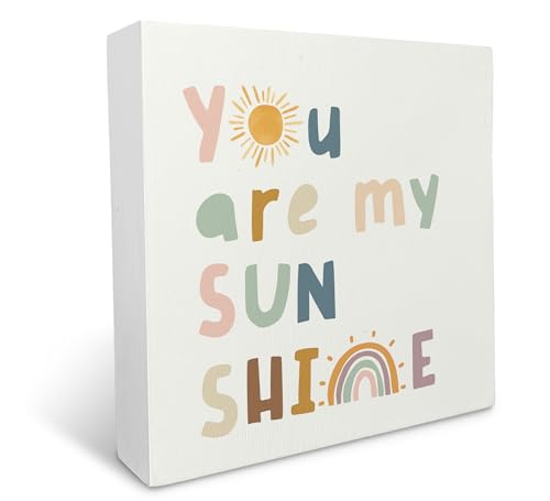 Image of KU-DaYi Inspirational Quote You are My Sunshine Wood Box Sign, Office decor for women, Office home Decorations Decor, Wooden Sign Gift, Newborn Baby Kids Teen Bedroom Playroom Desk Decor 5x5 Inch