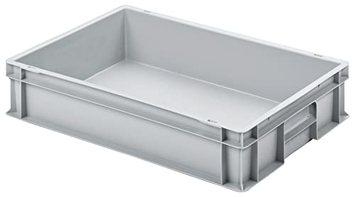 Eurobox Eurokiste 600x400x120mm - Industriequalität, lebensmittelecht, geschlossene Griffe, Farbe hellgrau