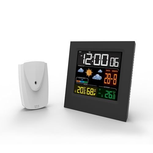 Stazione Meteo con Sensore Esterno Wireless con Sveglia Data Temperatura umidità Stazione Meteorologica umidità Previsioni di Tempo,Previsioni Meteo, Retroilluminazione a Led