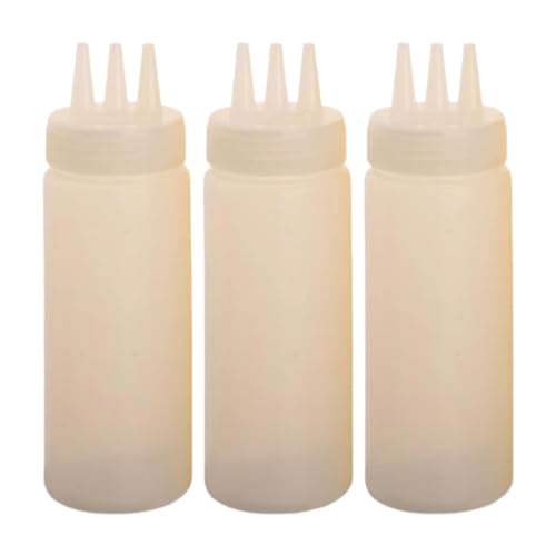 EHJRE Botellas de de 3 Piezas con Boquilla Pequeña Y Puntiaguda, Reutilizables Y a Prueba de Fugas para Aceite de Parrilla, Barbacoa, Camping Y Mostaz, Blanco, Individual