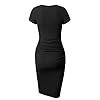 Missufe-Womens-Short-Sleeve-Ruched-Casual-Sundress-Midi-Bodycon-T-Shirt-Dress Missufe Women's Ruched Bodycon Sundress Knee Length Sheath Casual T Shirt Dress (Black, Large)