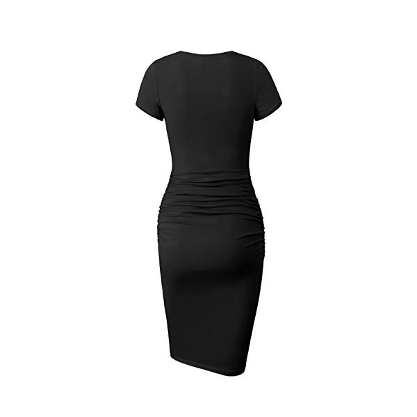 Missufe-Womens-Short-Sleeve-Ruched-Casual-Sundress-Midi-Bodycon-T-Shirt-Dress Missufe Women's Ruched Bodycon Sundress Knee Length Sheath Casual T Shirt Dress (Black, Large)
