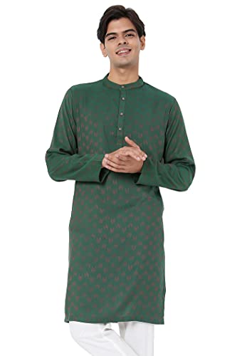 In-Sattva Men's Indian Mandarin Collar Geometric Patterned Long Kurta Tunic