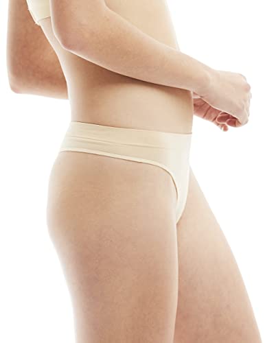Kalon 6 Pack Women's Nylon Spandex Thong Underwear (Small, 6Pk Beige) #TOP4