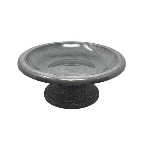 Tierra Garden Birds and Beyond Fiber Clay Bird Bath, Gloss Bird Bowl with Matte Low-Profile Base (Cool Grey)