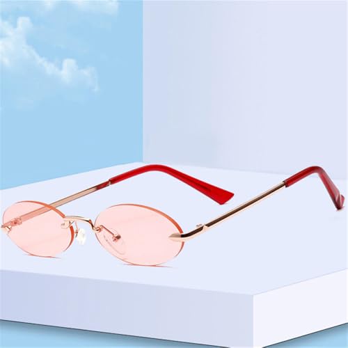 Frameless Small Oval Sunglasses Women Metal Clear Pink Lens3