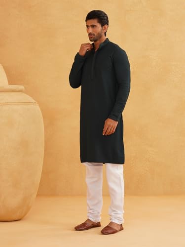 Image of Sojanya (Since 1958 Men'S Geometric Embroidered Thread Work Cotton Straight Long Kurta