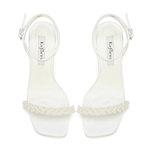 Block Heel Wedding Sandals Pearl Heels Wedding Shoes for Bride Open Square Toe Bridal Shoes2