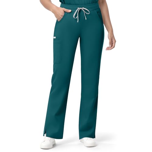 Image of Women's 7-Pocket Scrub Pants - Straight Leg, Mid-Rise, Drawstring | Soft stretch knit Mid-rise drawstring Side slits Wrinkle-resistant Machine washable For nurses /doctors /vets