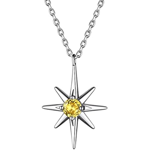 925 Sterling Silver Small Tiny North Star November Birthstone Pendant Necklace, Dainty Celestial Polaris Starburst Necklace for Women Girls Cover