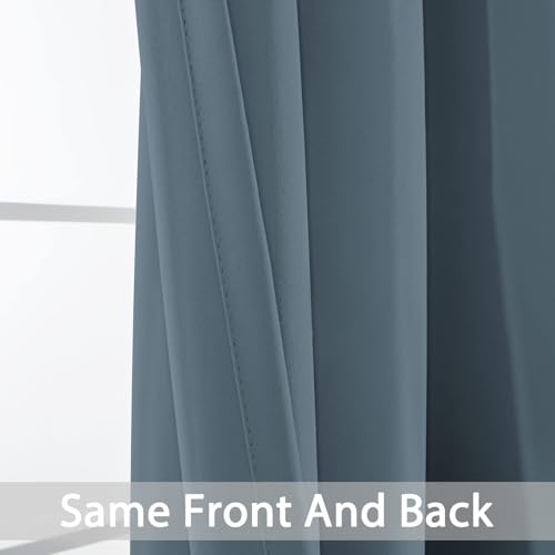 Yakamok 36 Inch Length Blackout Curtains for Bedroom, Light Blocking Drapes Room Darkening Thermal Insulated Solid Grommet Panels for Living Room(38Wx36L, Stone Blue, 2 Panels)