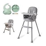 Tronas De Bebe 3 En 1 Con Kit Vajilla de Silicona – Silla Bebe Comer Con Asiento Acolchado - Trona Bebe Plegable Fácil De Limpiar, Montaje Rápido, Estabilidad