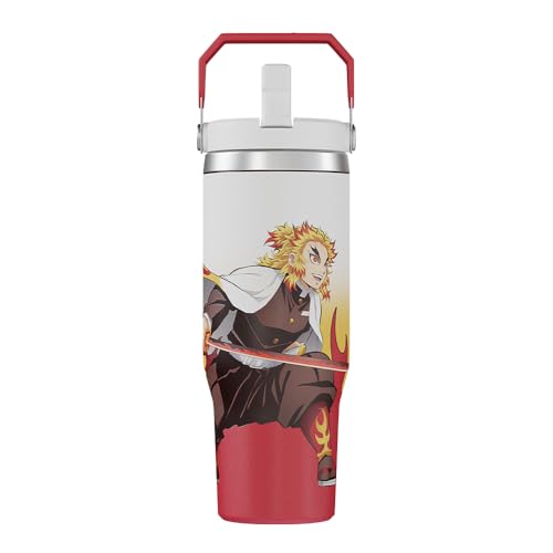 Demon Slayer Kimetsu No Yaiba Rengoku Flame Hashira Tumbler with Lid, 30 Oz Water Cup, Vacuum Insulated, Anime Water Bottle, Reusable Insulated Stainless Steel tumbler for Water, Iced Tea or Coffee