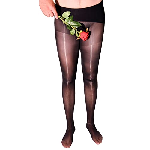 Men's Sexy 8D Ultrathin Oil Shiny Glossy Seamless Pantyhose Silky Tights with Sheath