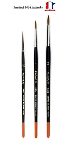 Raphael Series 8404 Brush, Pincel de Arena roja kolinsky, Juego de 3 Piezas, tamaño 2/0.1, 2. (Raphael France) Espace Beaux Arts