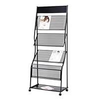 Staande tijdschriftenhouder, brochurestandaard met 4 wielen