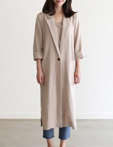 IDEALSANXUN Womens Long Cotton Linen Blazer Casual Spring Jackets Trench Coat4