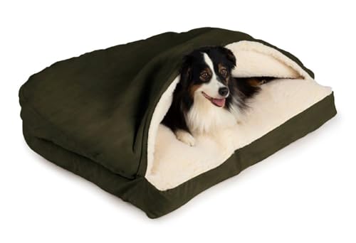 Image of Snoozer Rectangle Cozy Cave Dog Bed, Hooded Dog Bed, Olive (XL)