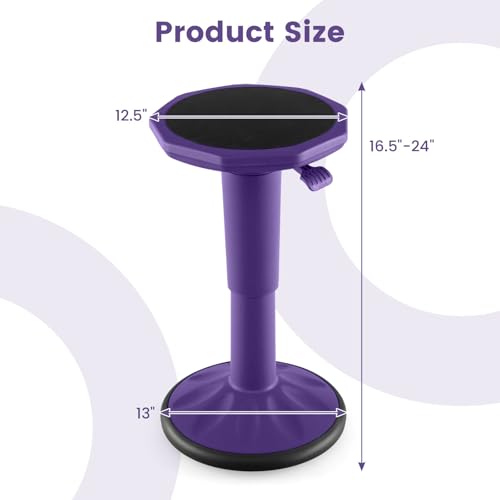 Image of S AFSTAR Ergonomic Wobble Stool, Kids Active Motion Stool w / 16 inch- 23.5 inch Adjustable Height, 245 LBS Weight Capacity, 360-Degree Wiggle Chairs Kids Wobble Chair for Classroom Preschool (Purple)