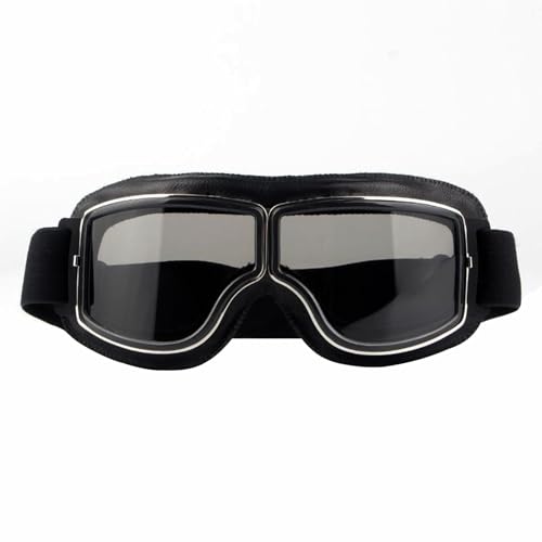 Goldyida Motorradbrille Helmbrille Retro Fliegerbrille Motorrad Motocross Goggle Winddicht Motorradbrille PU Leder Sonnenbrillen Vintage Motorräder Brille für ATV Bike Motocross (Graue Linsen)
