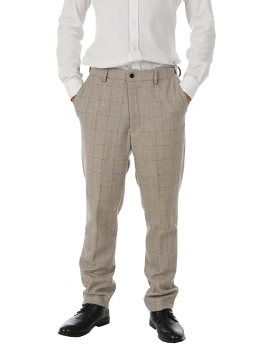Men's Dress Pants Tweed Plaid Classic Fit Siut Separates Slim Stylish Wool Casual Business Suit Pants Brown