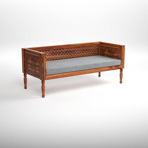 Image of Sheesham Wooden 5 Seater Sofa Set for Living Room | Rosewood Cushion | Solid Wood Sofa Set for Lounge (Honey with Grey Cushion, 5 Seater)