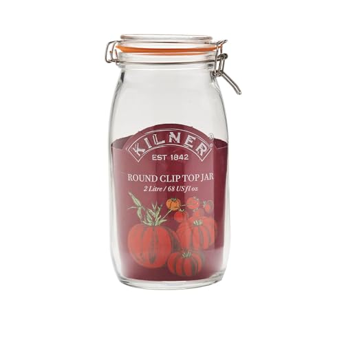 Image of Kilner Premium 2L Round Airtight Glass Jar with Clip Top Lid for Coffee, Tea, Flour, Pulses, Grains, Lentils, Biscuits | Transparent, Reusable Multipurpose Kitchen Storage Container