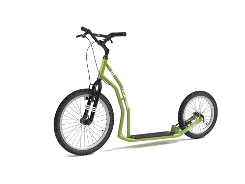 Yedoo Three Y40 Tretroller - Kickscooter für Erwachsene mit Luftreifen 20/16 und Tragfähigkeit bis zu 150 kg. Scooter Roller mit verstellbarem Lenker. Grün