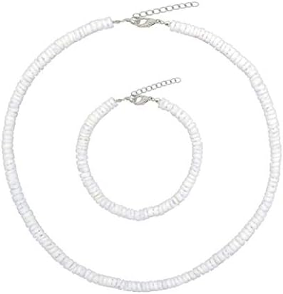 Dremcoue Adjustable Puka Clam Chips Seashell Necklace Choker Handmade Smooth White Shell Necklace Hawaii Beach Jewerly 16''