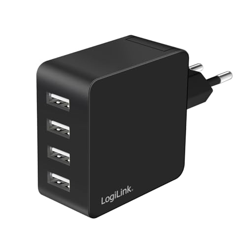 LogiLink PA0336 - USB Lade- /Steckdosenadapter, 4X USB-A, 24 W, mit 5-Fach Geräteschutz