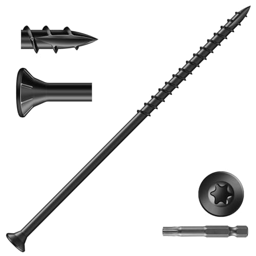 Image of #10 x 5 Inch Deck Screws (36Pcs) 1lb. Exterior Wood Screws. Carbon Steel, Black, Flat Head, Rust Resistant epoxy Coated, with T25 Star Bit