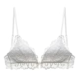 MOONBADI BH ohne bügel Vorderverschluss BH Weiß Damen BH Bralette Spitze BH Ohne Bügel BH V-Ausschnitt Blumen Unterwäsche Jeden Tag BHS büstenhebe Damen 75A