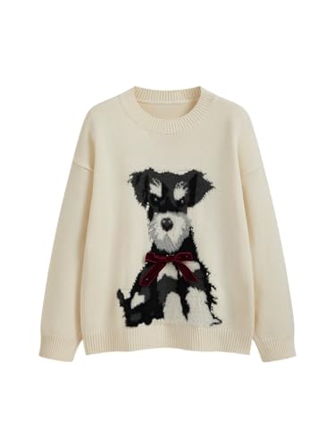 Image of CIDER Women's Cat Sweater Fun Cute Graphic Chunky Pullover Tops | Oversized, Long Sleeve, Crew Neck Sweater, Fall Winter Outfits