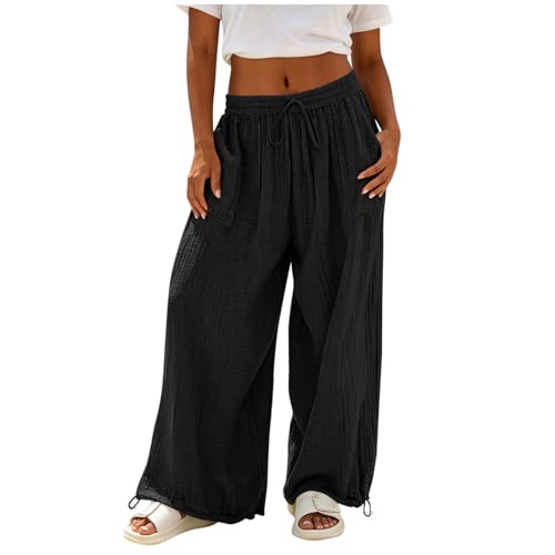 Pantalon large lin femme de qualité supérieure fluide et unicolore