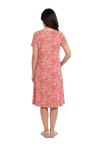 Image of LA CERA Women's 100% Cotton Floral A-Line Sun Dress with Side Pockets Midi | Scoop Neck | Short Sleeves | Side Pockets | Floral Print